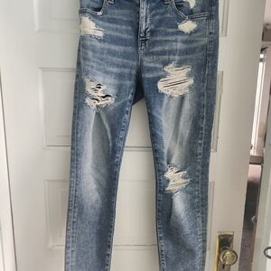 American Eagle Outfitters Light Blue Ripped Straight Jeans
